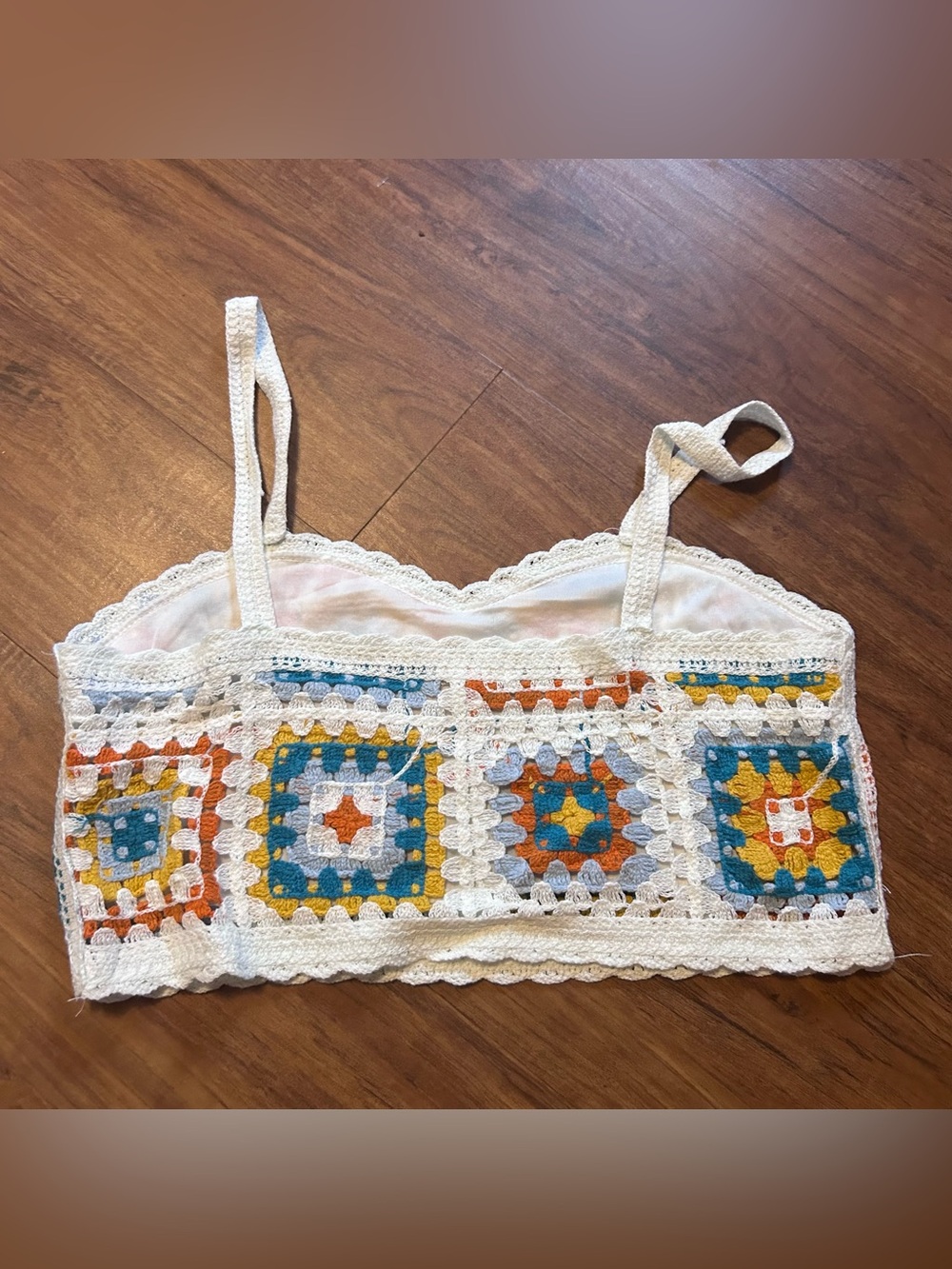 Rebellion Cream Crochet Bralette with Teal, Mustard & Orange Accents - Picture 4 of 5